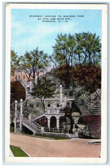 1939 Stairway Leading To Madison Park At 17th Main Sts. Dubuque Iowa IA Postcard