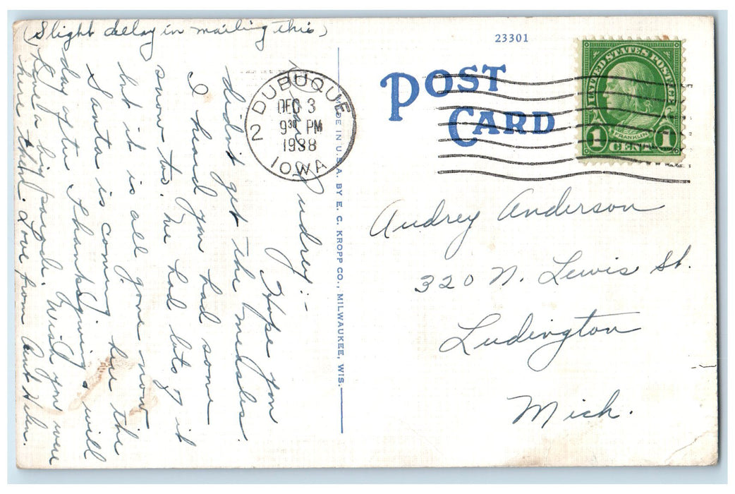 1939 Stairway Leading To Madison Park At 17th Main Sts. Dubuque Iowa IA Postcard