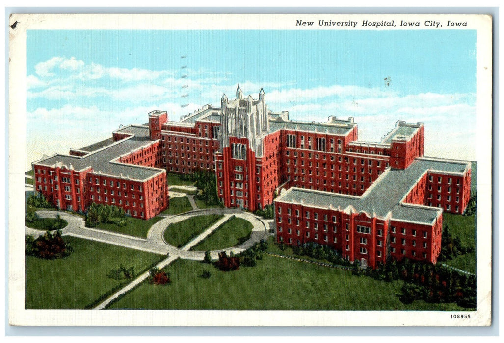 1938 Aerial View Of New University Hospital Iowa City Iowa IA Posted Postcard