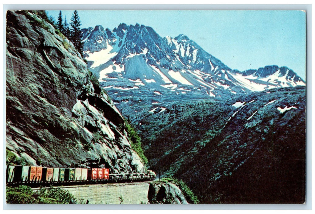 c1950 White Pass & Yukon Train On Tunnel Mt. Built By WP & YR Alaska AK Postcard