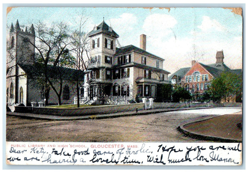 1906 Public Library And High School Gloucester Massachusetts MA Posted Postcard