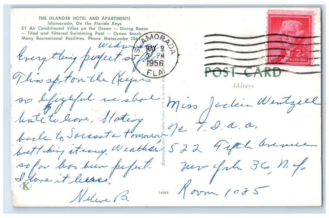 1956 The Islander Hotel & Apartments View Islamorada Florida FL Posted Postcard