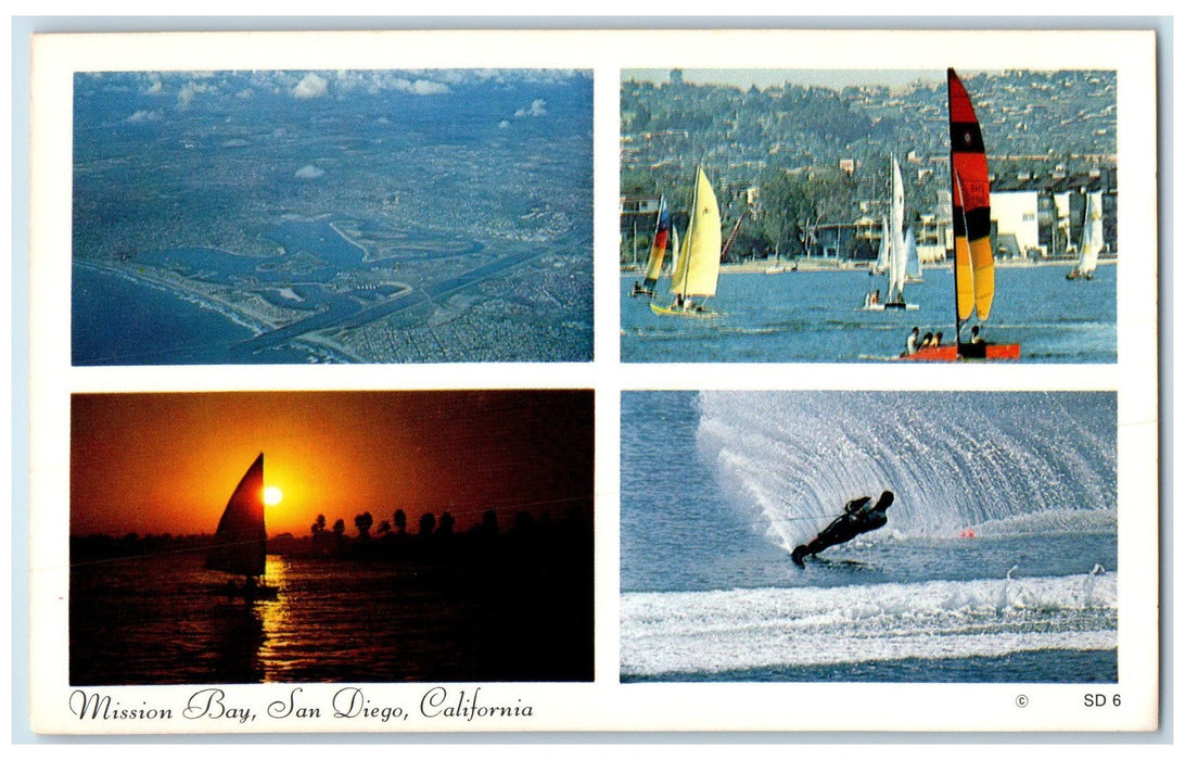 c1920's Mission Bay Multiple View Sailboats San Diego California CA Postcard
