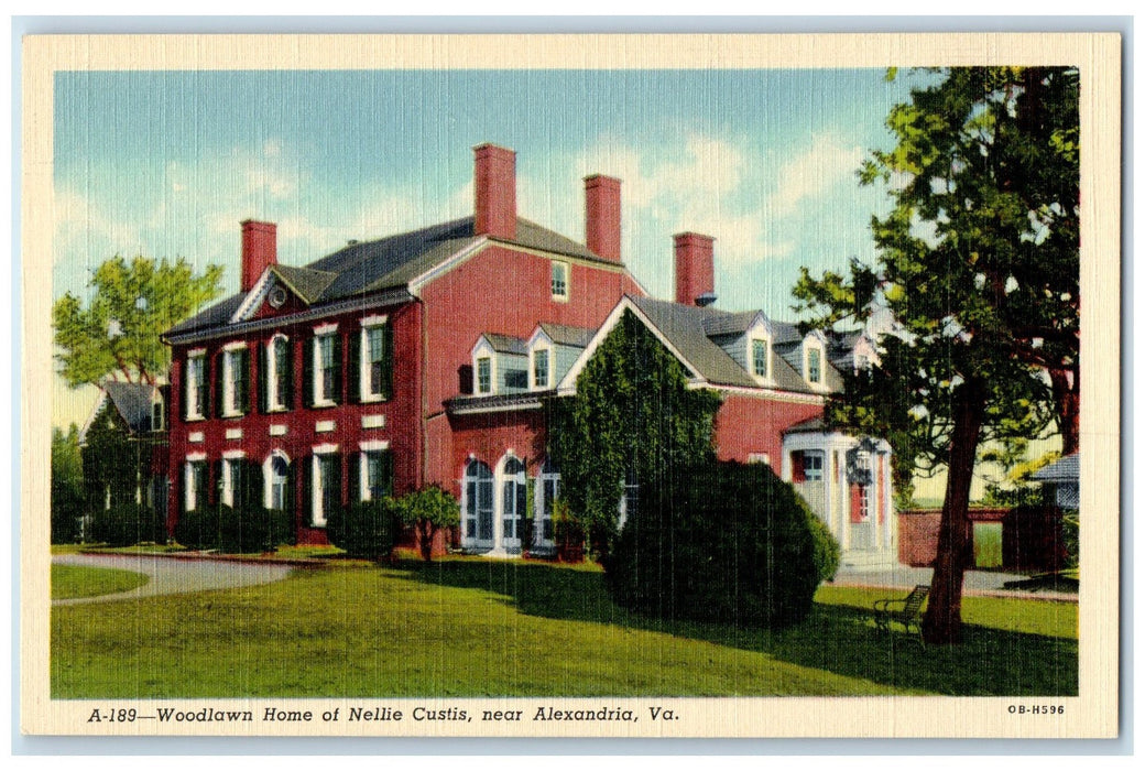 c1940's Woodlawn Home Of Nellie Custis Alexandria Virginia VA Unposted Postcard