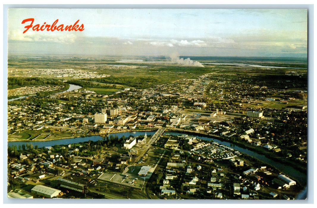 c1950's Fairbanks Aerial View From Alaska Second Largest City Lake AK Postcard