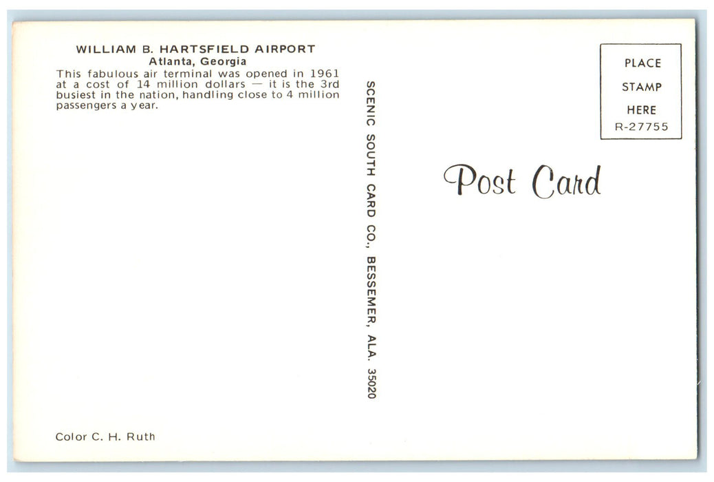 c1950 William B. Hartsfield Airport Building Tower Atlanta Georgia GA Postcard