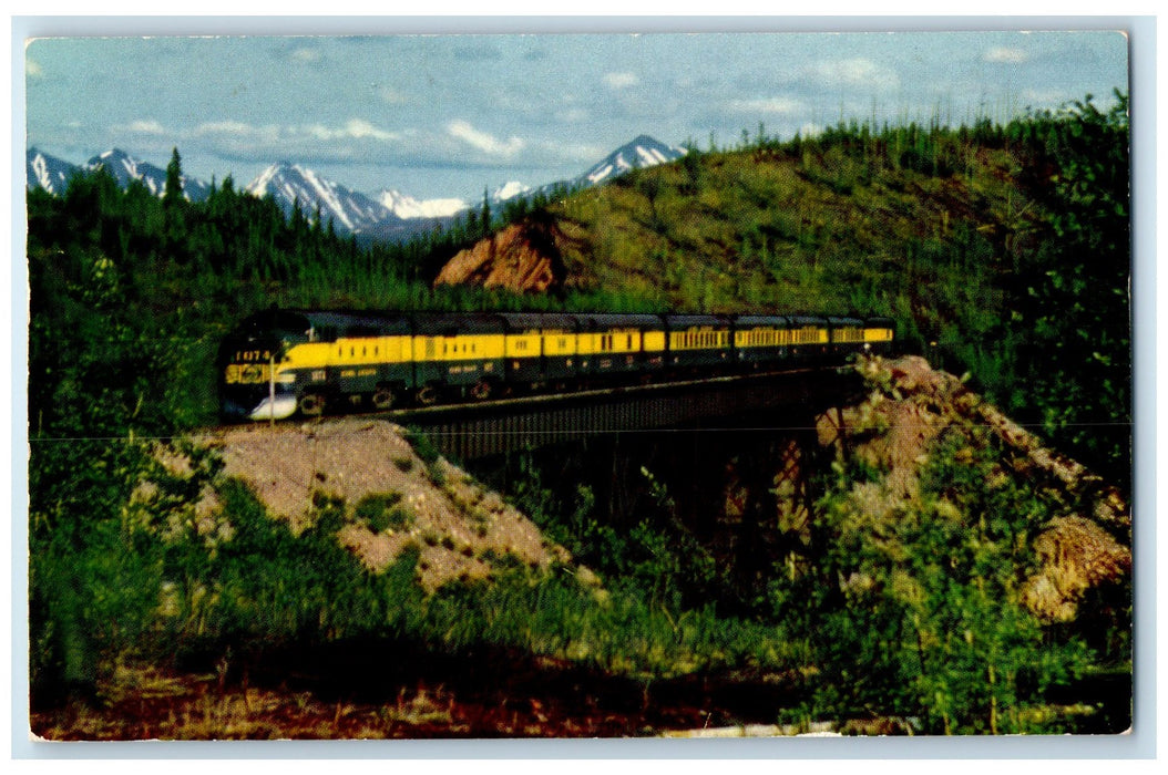 1958 The Aurora Modern Alaska Railway Streamliner Grove Snowcapped View Postcard