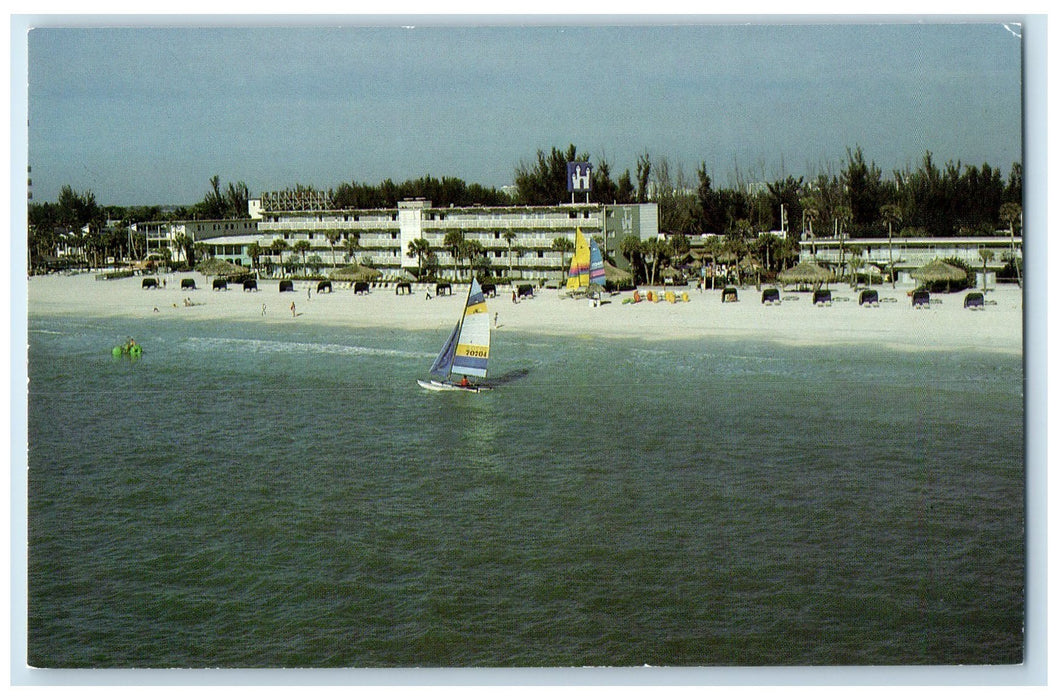 c1950 Harley Sand Castle Sailboat Building Guests On Beach Sarasota FL Postcard