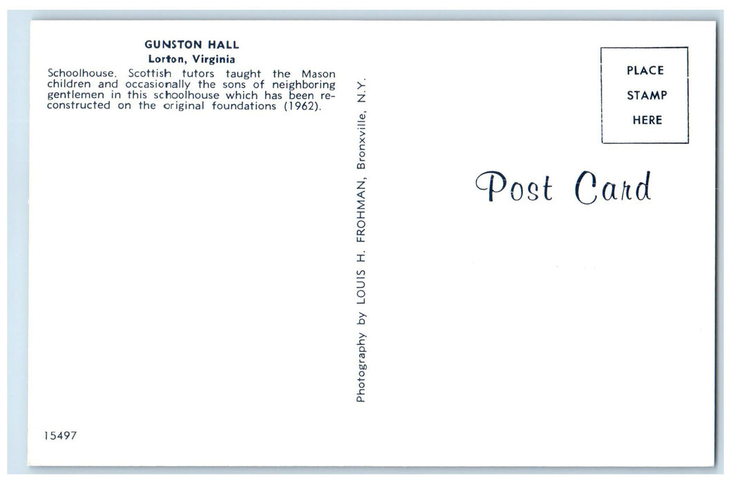 c1960s Gunston Hall Home Of George Schoolhouse Interior Scene Lorton VA Postcard