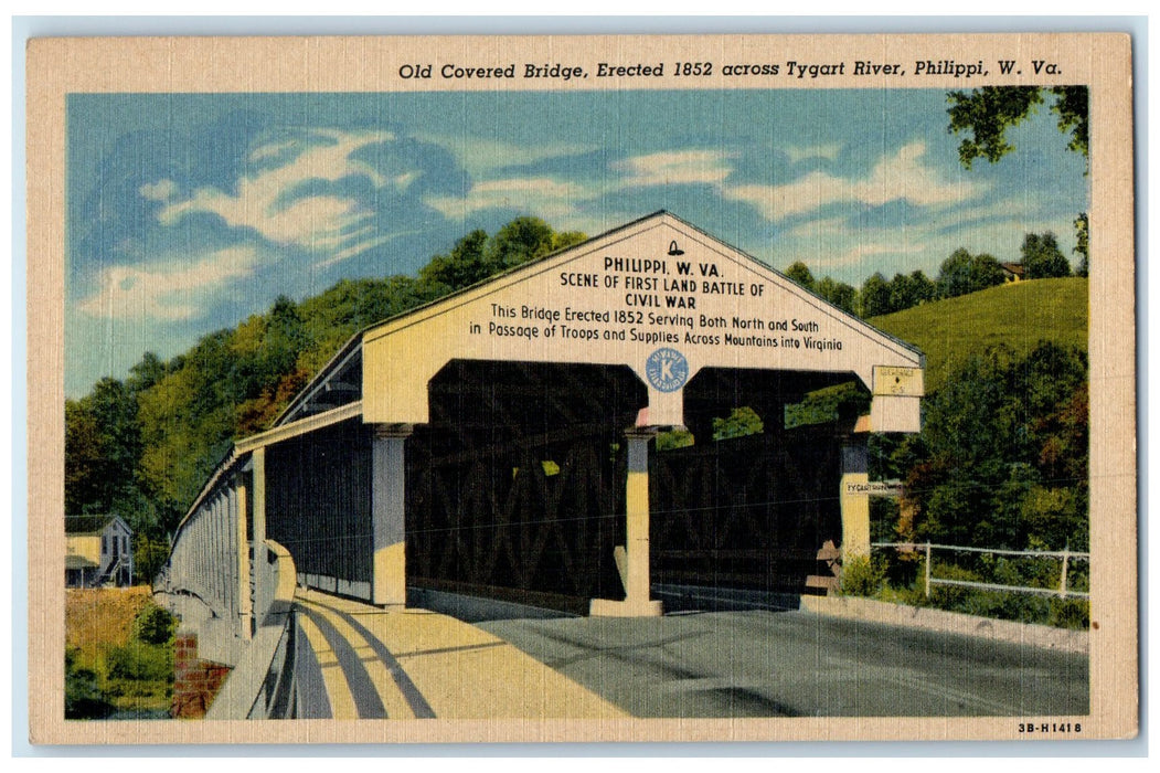 c1920 Old Covered Bridge Across Tygart River Philippi West Virginia WV Postcard