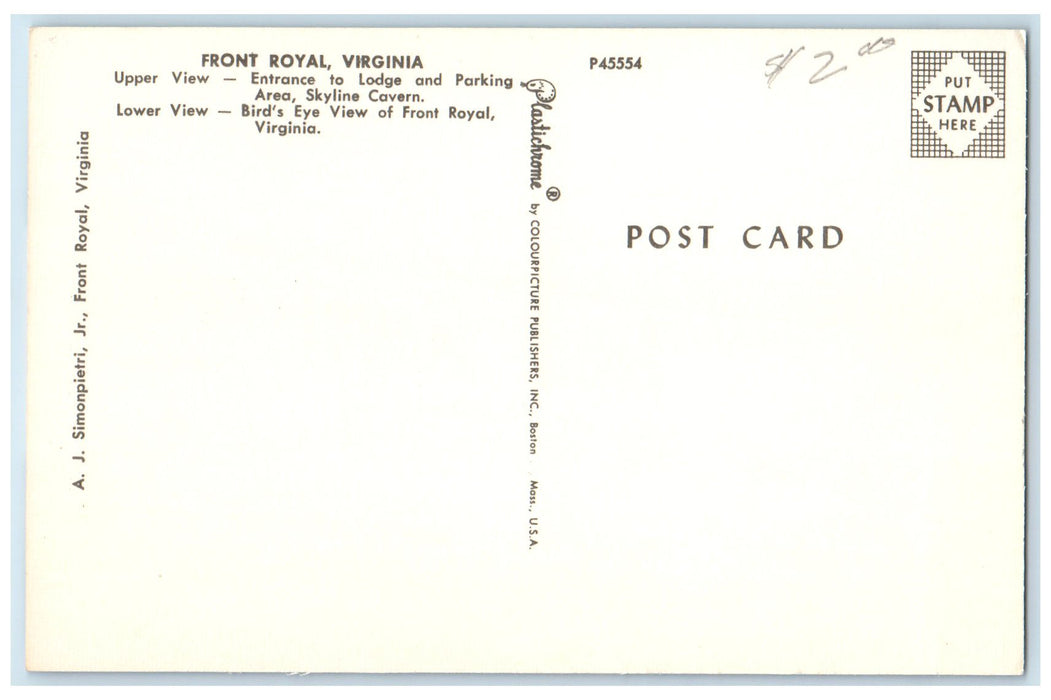 c1950 Greetings From Front Royal Multiple View Lodge Motel Virginia VA Postcard