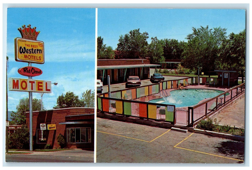 c1960s Red Cloud Motel Exterior Pool Scene Vernal Utah UT Unposted Cars Postcard