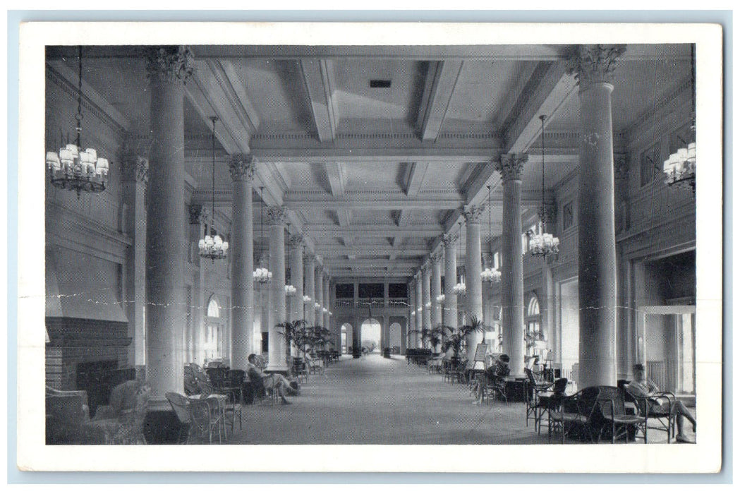 c1920 The Homestead Main Lobby Resort Restaurant Guests Hot Springs VA Postcard
