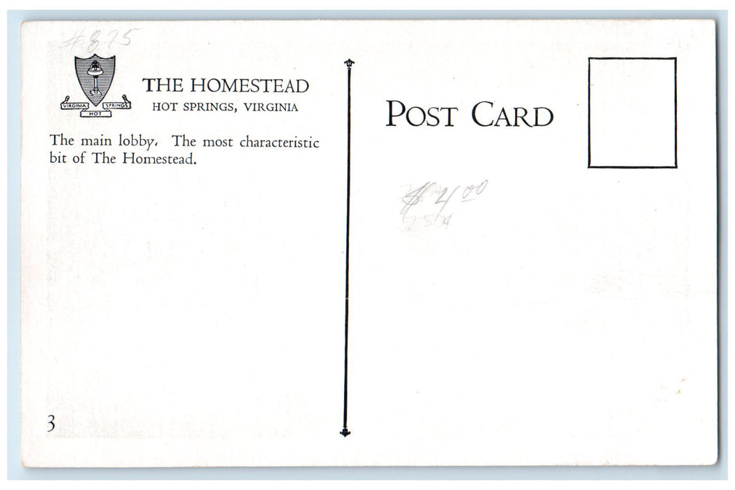 c1920 The Homestead Main Lobby Resort Restaurant Guests Hot Springs VA Postcard