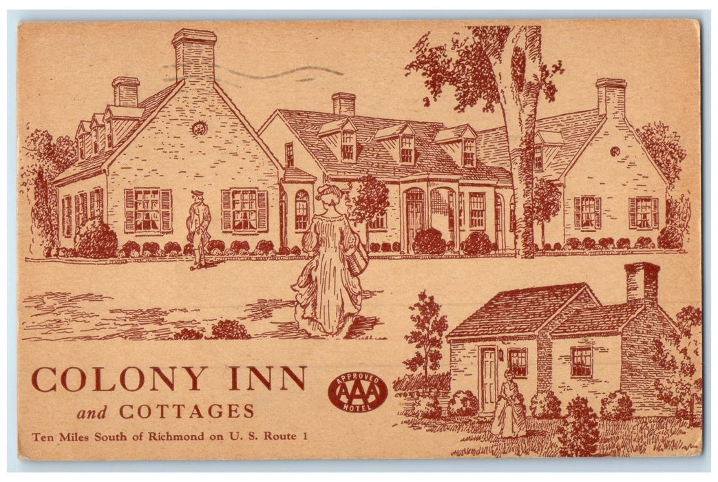 c1940 Colony Inn & Cottages Motel Restaurant View Richmond Virginia VA Postcard