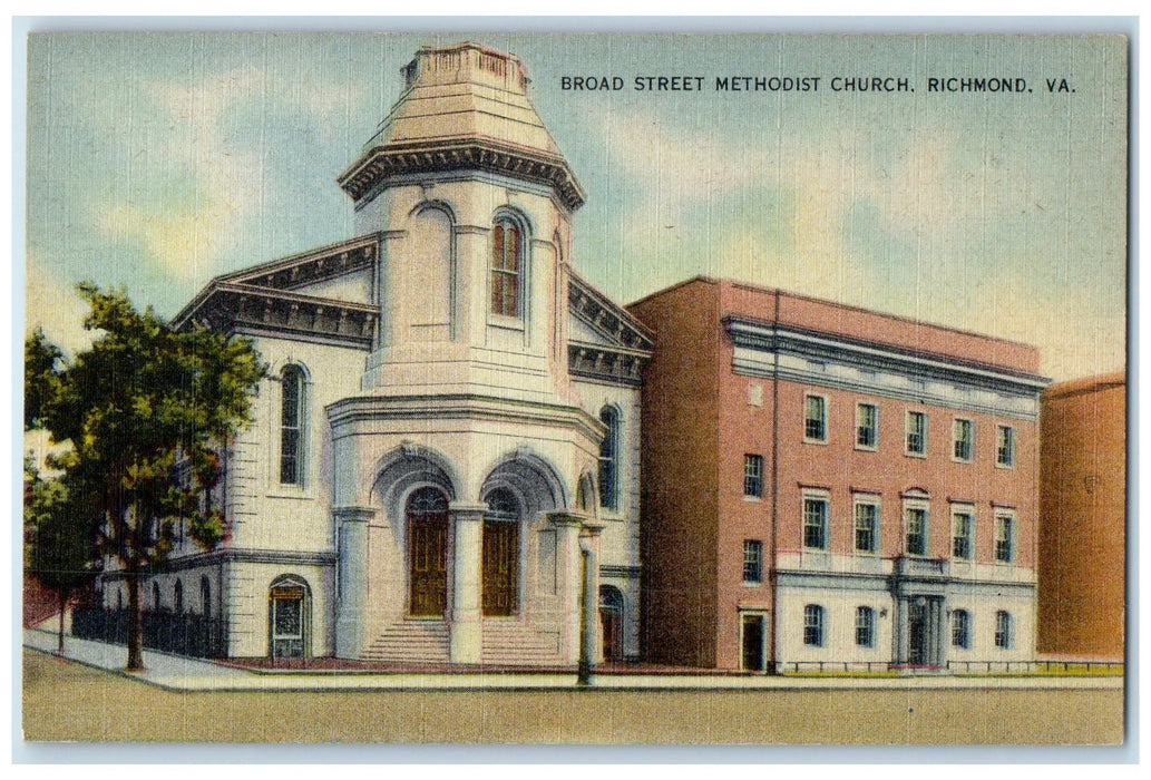 c1940 Broad Street Methodist Church Building Tower Richmond Virginia VA Postcard