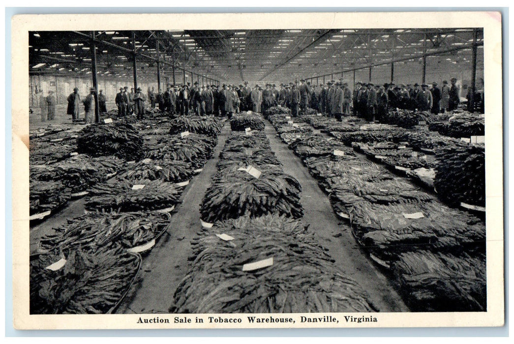 c1920's Auction Sale In Tobacco Warehouse Bidders Danville Virginia VA Postcard