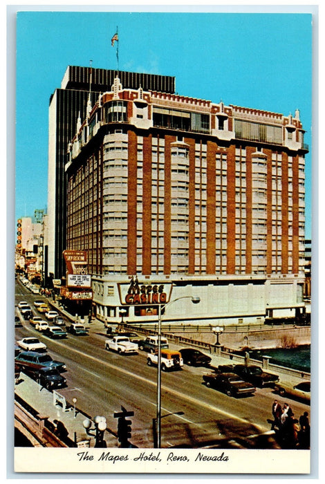 c1960s Mapes Hotel Casino Exterior Roadside Reno Nevada NV Unposted Car Postcard