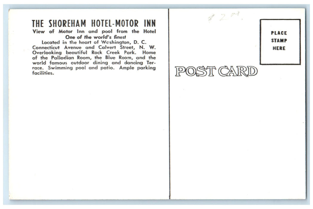 c1960s The Shoreham Hotel-Motor Inn Bathing View Washington DC Unposted Postcard