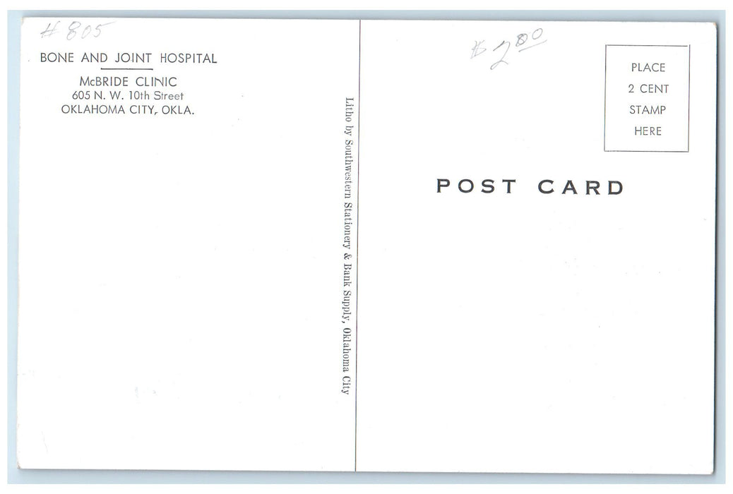 c1960s Bone And Joint Hospital Mcbride Clinic Oklahoma City Oklahoma OK Postcard