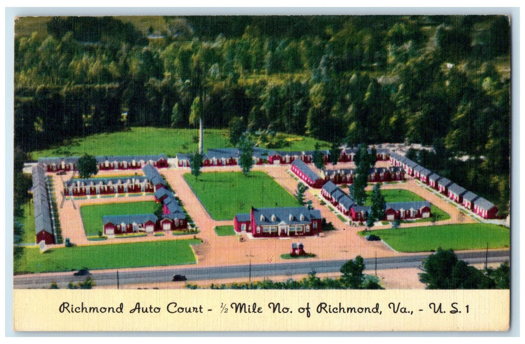 1953 Richmond Auto Court Aerial View Cottages Road Richmond Virginia VA Postcard