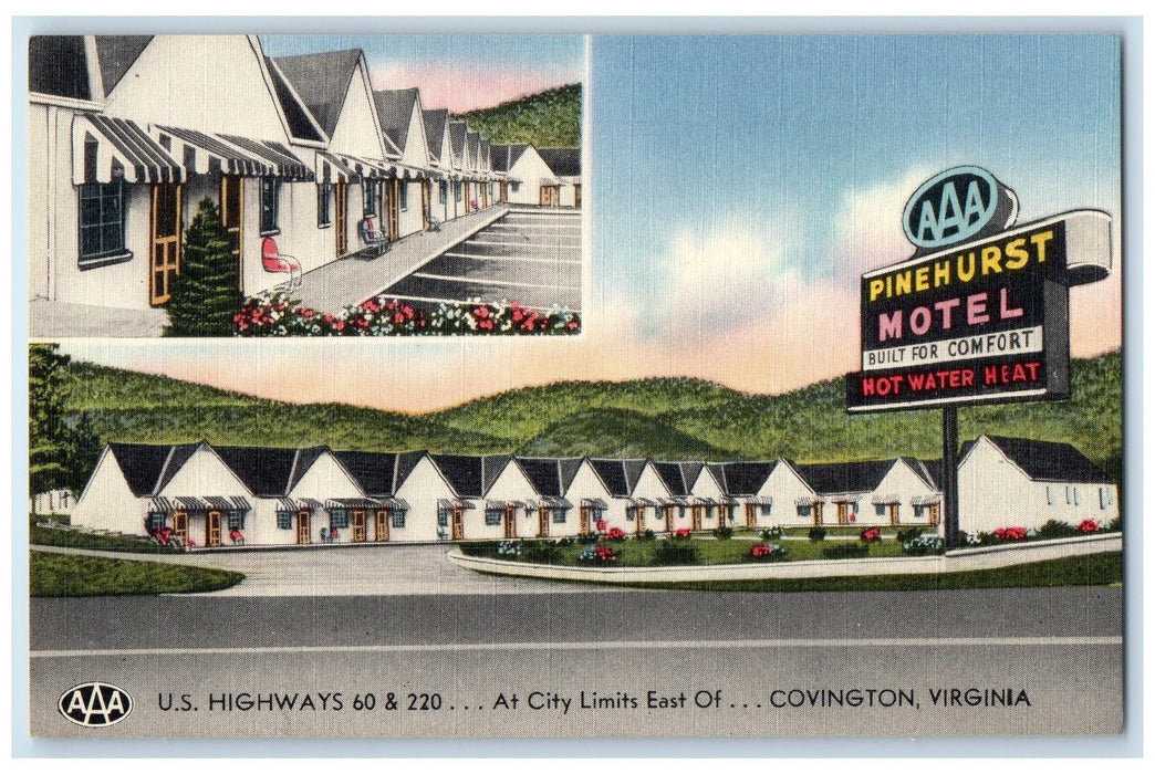 c1940's Pinehurst Motel Restaurant Cottages View Covington Virginia VA Postcard