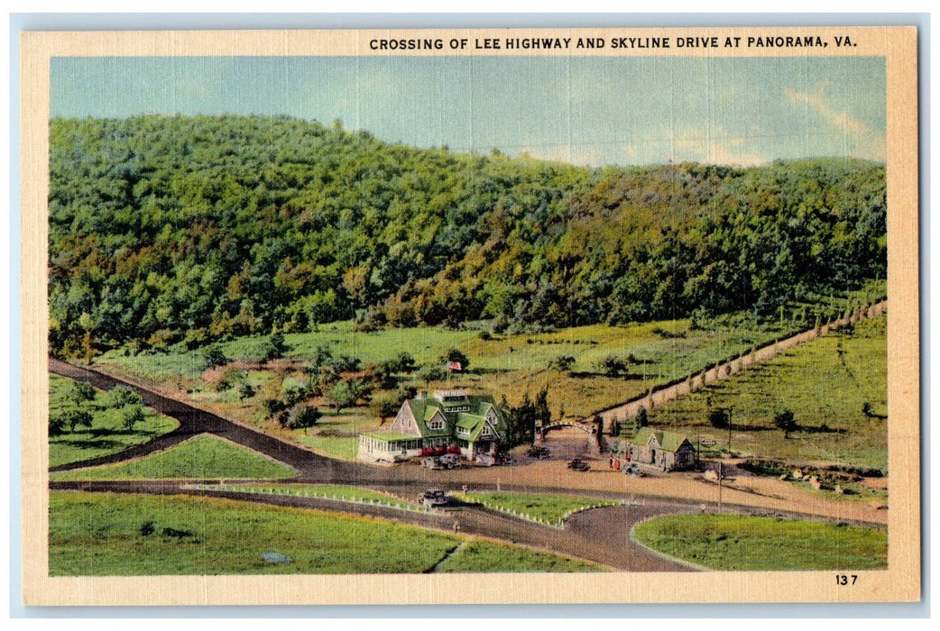 c1940's Crossing Of Lee Highway And Skyline Drive Panorama Virginia VA Postcard