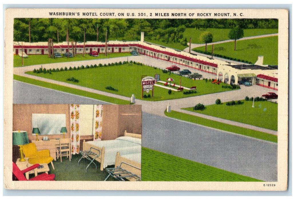 1956 Washburn Motel Court Roadside Rocky Mount North Carolina NC Posted Postcard