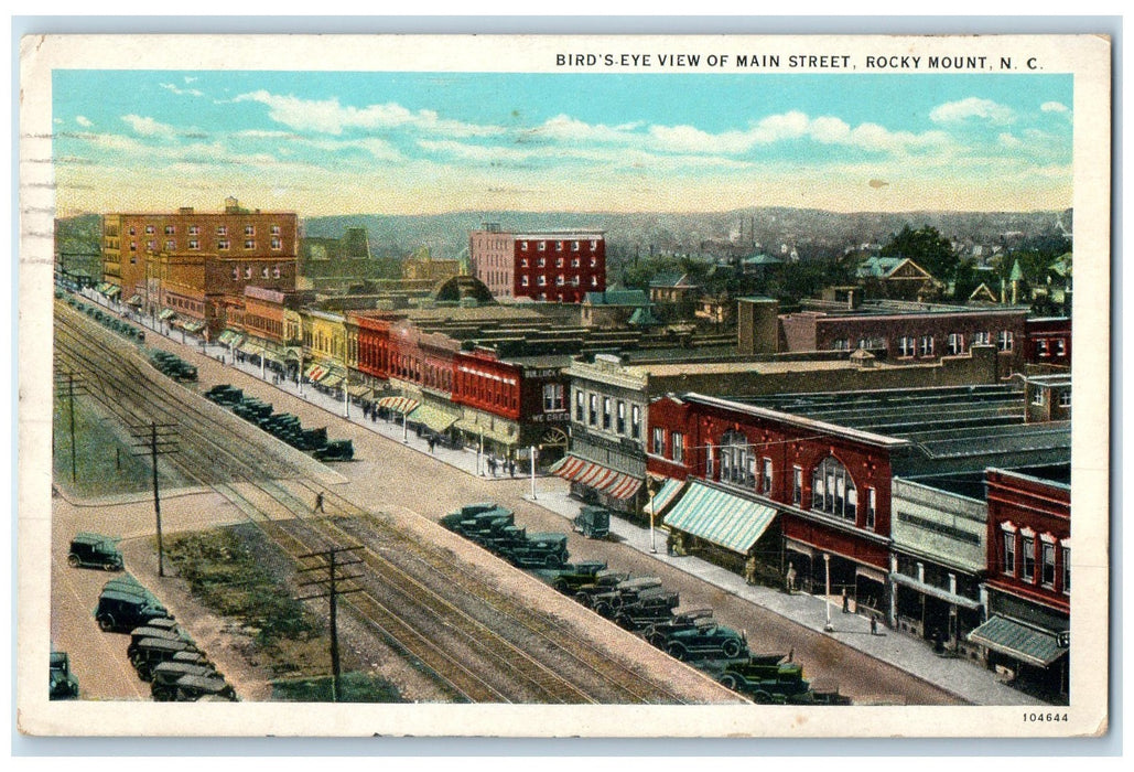 1936 Bird's Eye View Of Main Street Rocky Mount North Carolina NC Cars Postcard