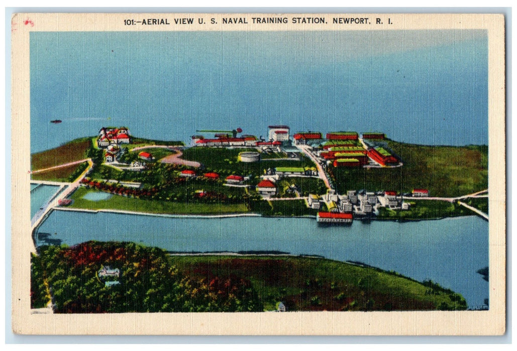 c1940's Aerial View US Naval Training Station Newport Rhode Island RI Postcard