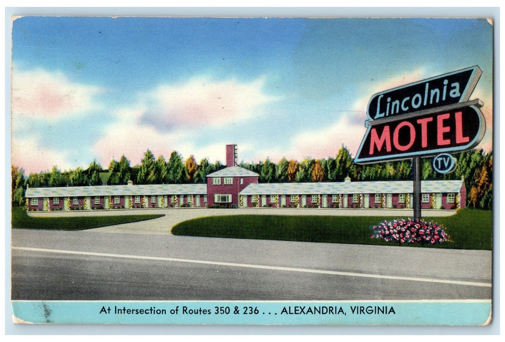 1954 Lincolnia Motel Restaurant Cottages Alexandria Virginia VA Posted Postcard