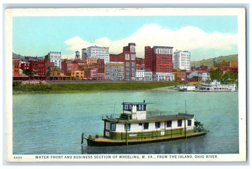 c1920 Waterfront & Business Section Boats Of Wheeling West Virginia WV Postcard