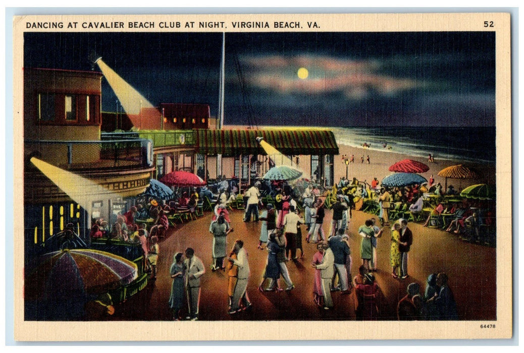 c1940's Dancing Cavalier Beach Club At Night Virginia Beach Virginia VA Postcard