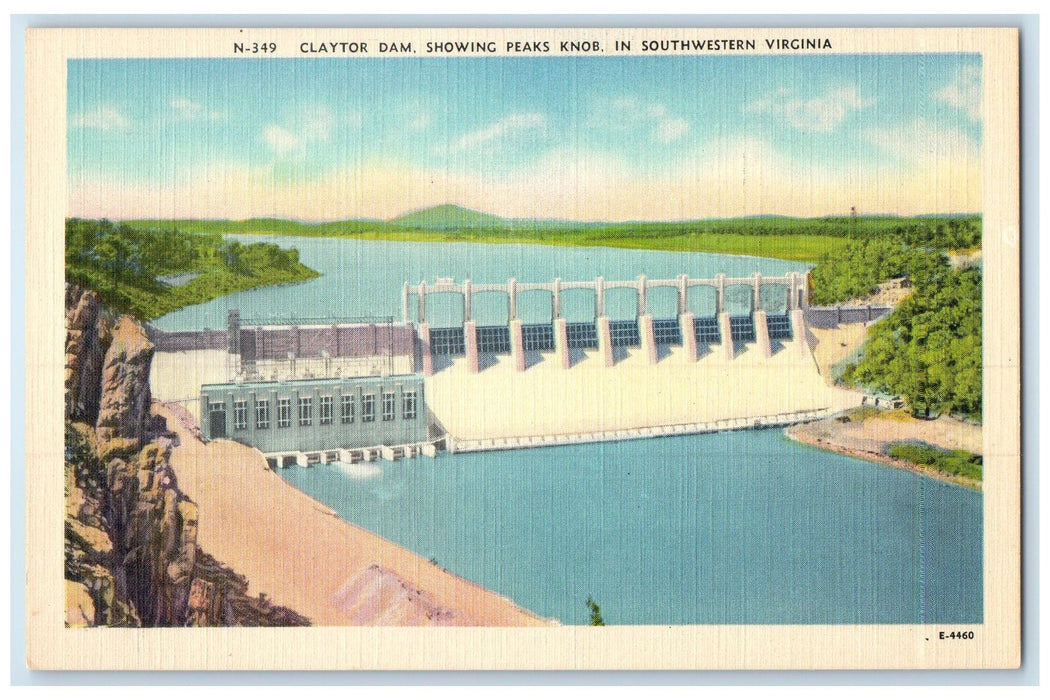 c1940 Claytor Dam Showing Peaks Knob Southwestern Virginia VA Unposted Postcard