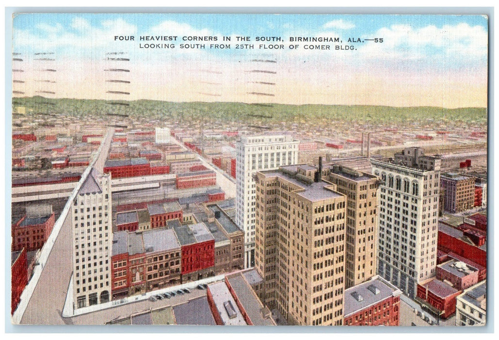 1941 Four Heaviest Corner In The South Birmingham Alabama AL Posted Postcard