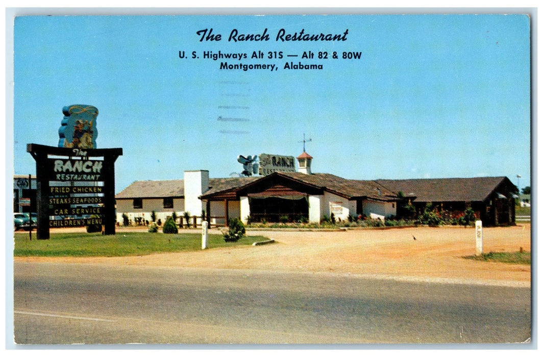 1960 The Ranch Restaurant Roadside Montgomery Alabama AL Posted Signage Postcard