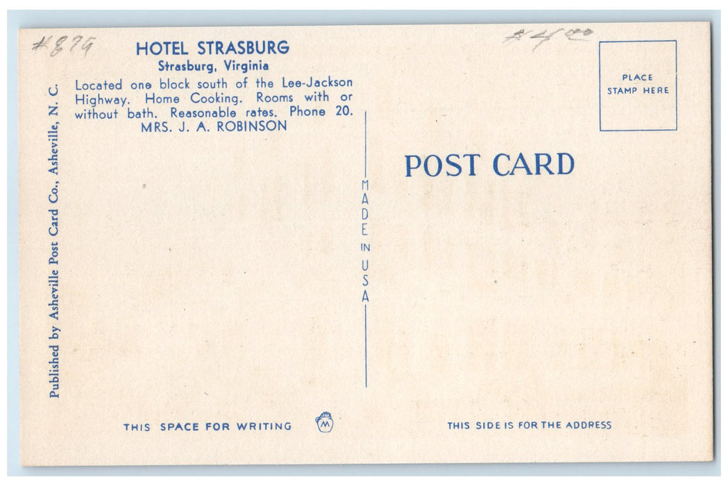 c1940's Hotel Strasburg Building Restaurant Classic Cars Strasburg VA Postcard