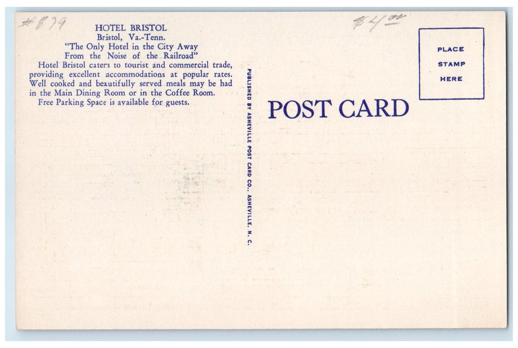 c1940 Hotel Bristol Building Restaurant Classic Cars Stairs Bristol VA Postcard