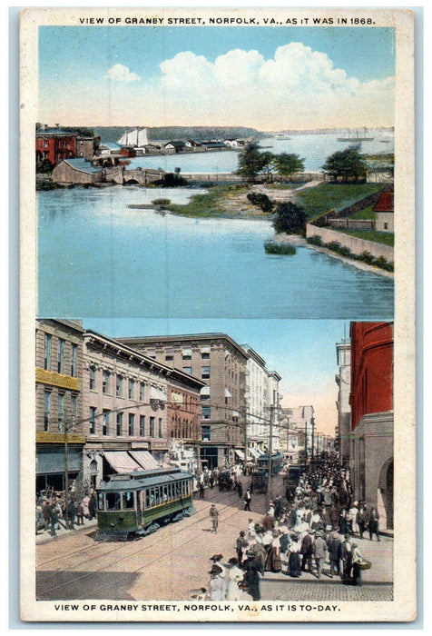 c1920's Granby Street Multiple View Downtown Crowd Norfolk Virginia VA Postcard