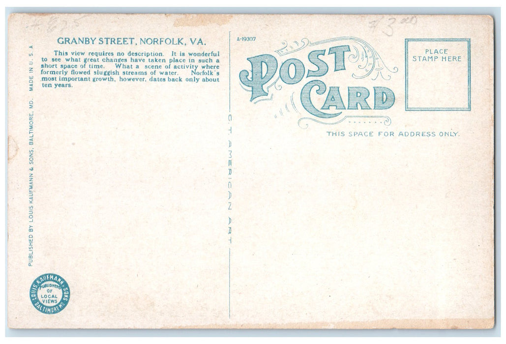 c1920's Granby Street Multiple View Downtown Crowd Norfolk Virginia VA Postcard