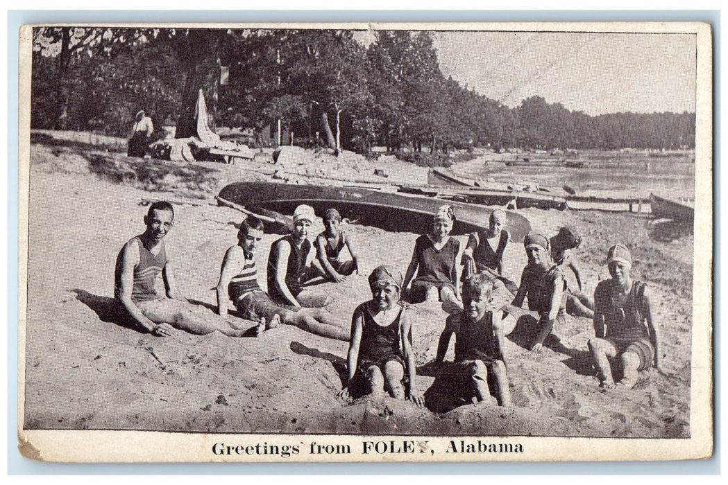 c1920's Greetings From Foley People Bathing Alabama AL Unposted Vintage Postcard