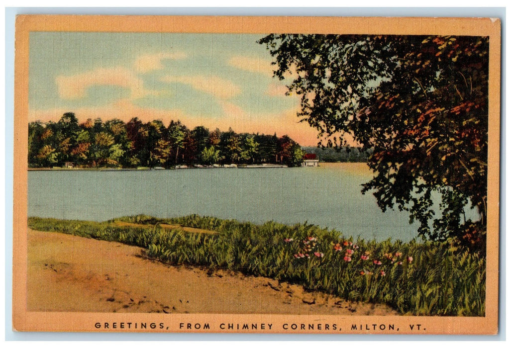 c1940's Greetings From Chimney Corners Milton Vermont VT Unposted Trees Postcard