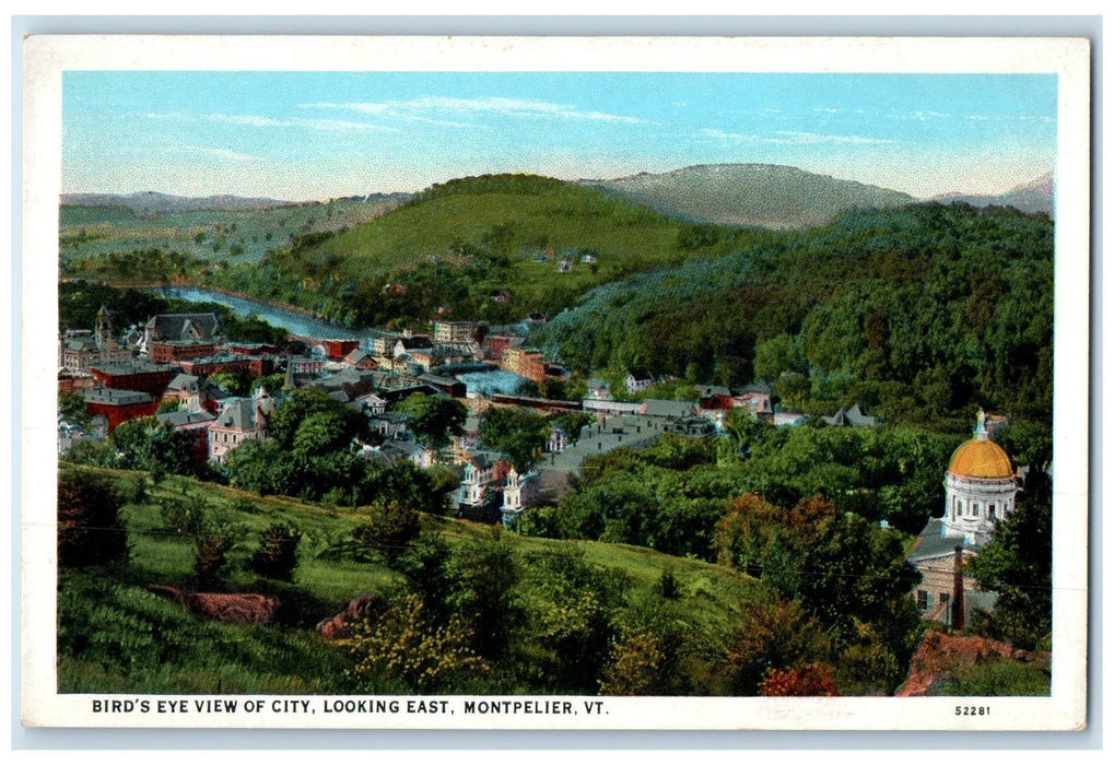 c1940s Bird's Eye View Of City Looking East Montpelier Vermont VT House Postcard