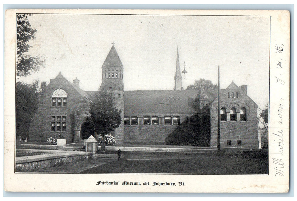 1906 Fairbank's Museum Exterior Roadside St. Johnsbury Vermont VT Trees Postcard