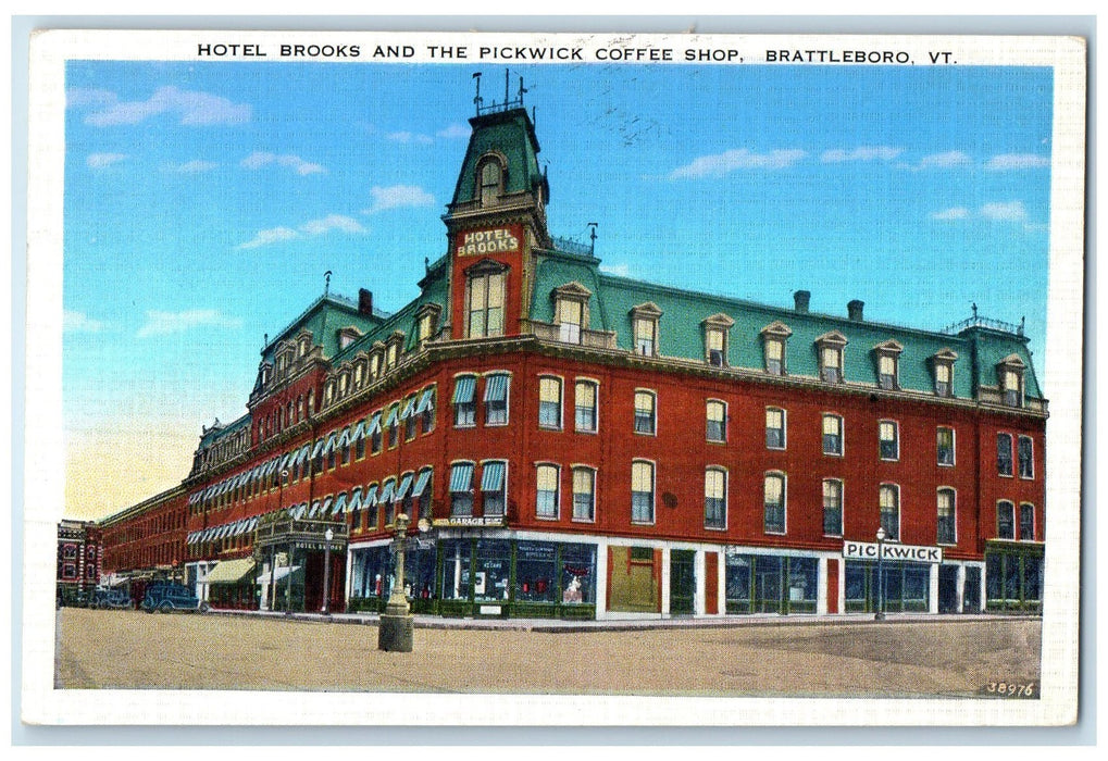 1937 Hotel Brooks And The Pickwick Coffee Shop Brattleboro Vermont VT Postcard