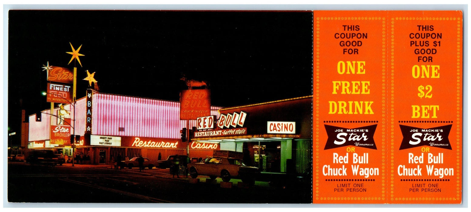 c1960s Joe Mackie's Star Broiler Restaurant & Casino Winnemucca NV Cars Postcard