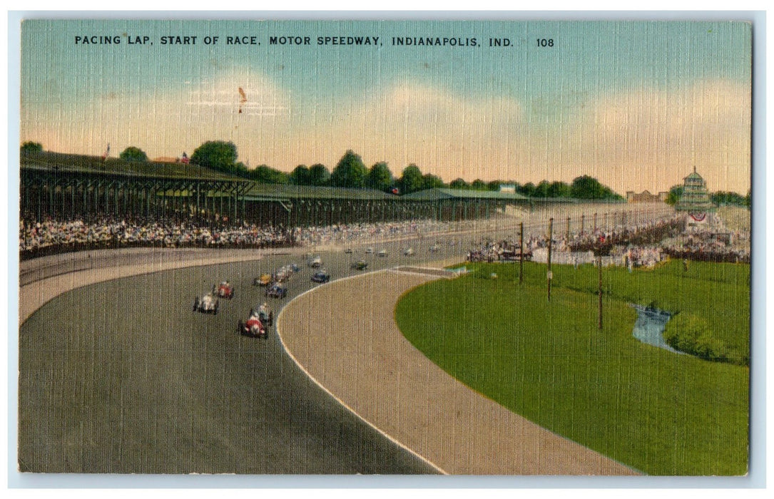 c1940s Pacing Lap Start Of Race Motor Speedway Indianapolis IN Unposted Postcard