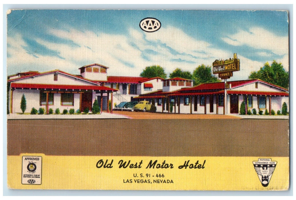 1952 Old West Motor Hotel Exterior Roadside Las Vegas Nevada NV Posted Postcard