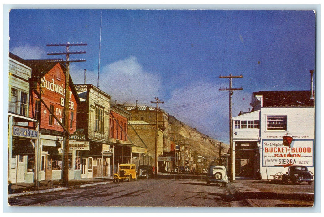 c1960s Once A Boom-Town Populated Virginia City VA Budweiser Beer Sign Postcard