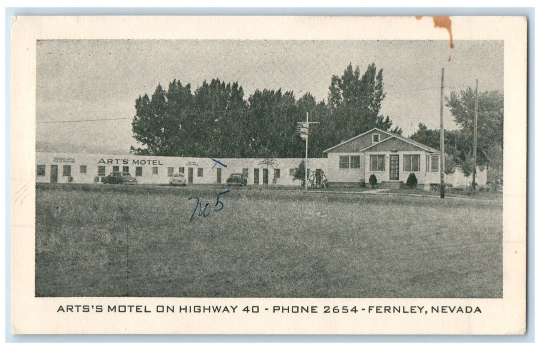 c1940's Art's Motel Exterior Roadside Scene Fernley Nevada NV Unposted Postcard